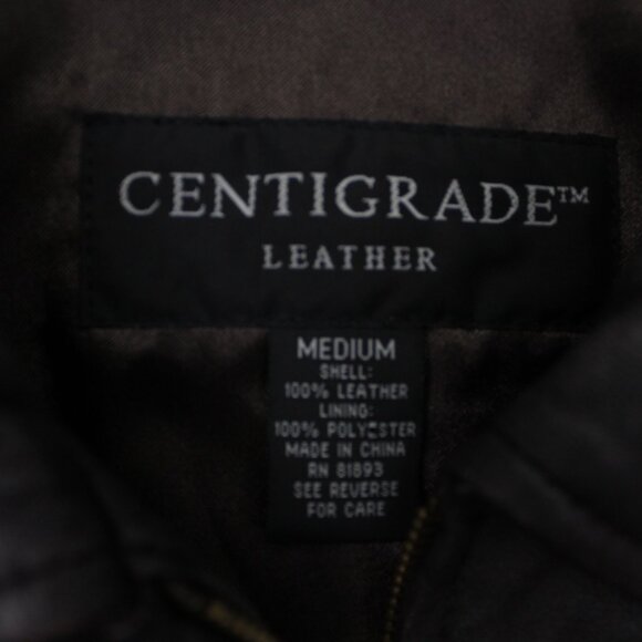 Centigrade Leather Jacket Mens Medium Brown Full Zip Polyester Lined Coat - Picture 9 of 13
